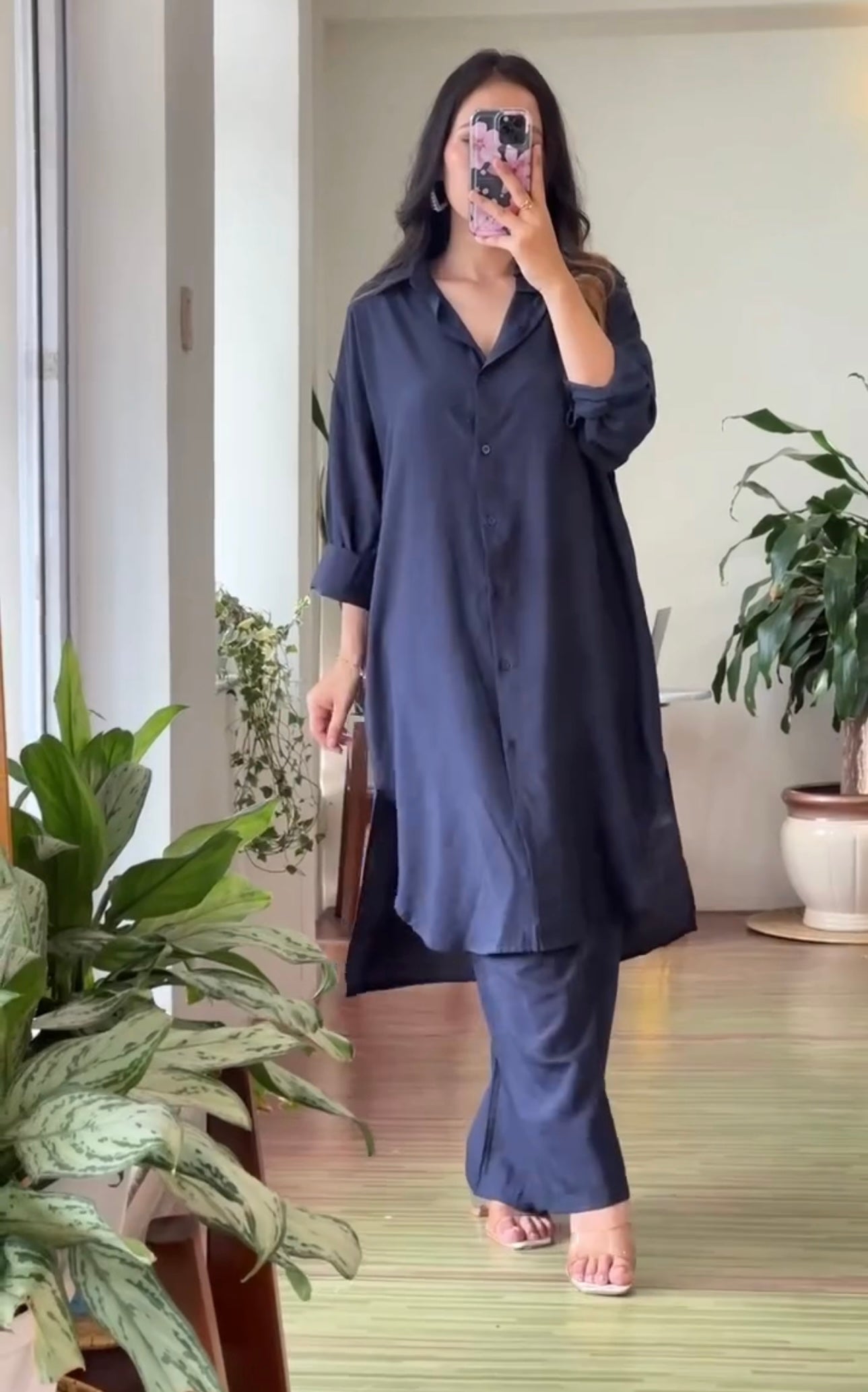 Women's Poly Linen Shirt & Trouser Set