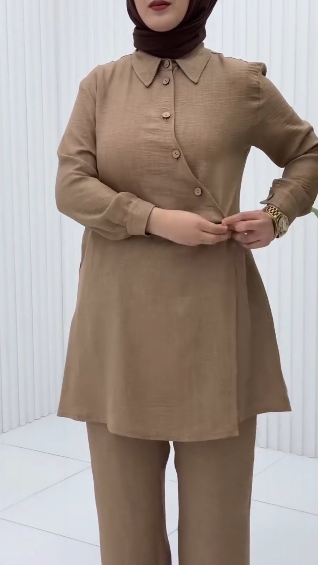 Women's Linen Buttoned Shirt & Trouser Set