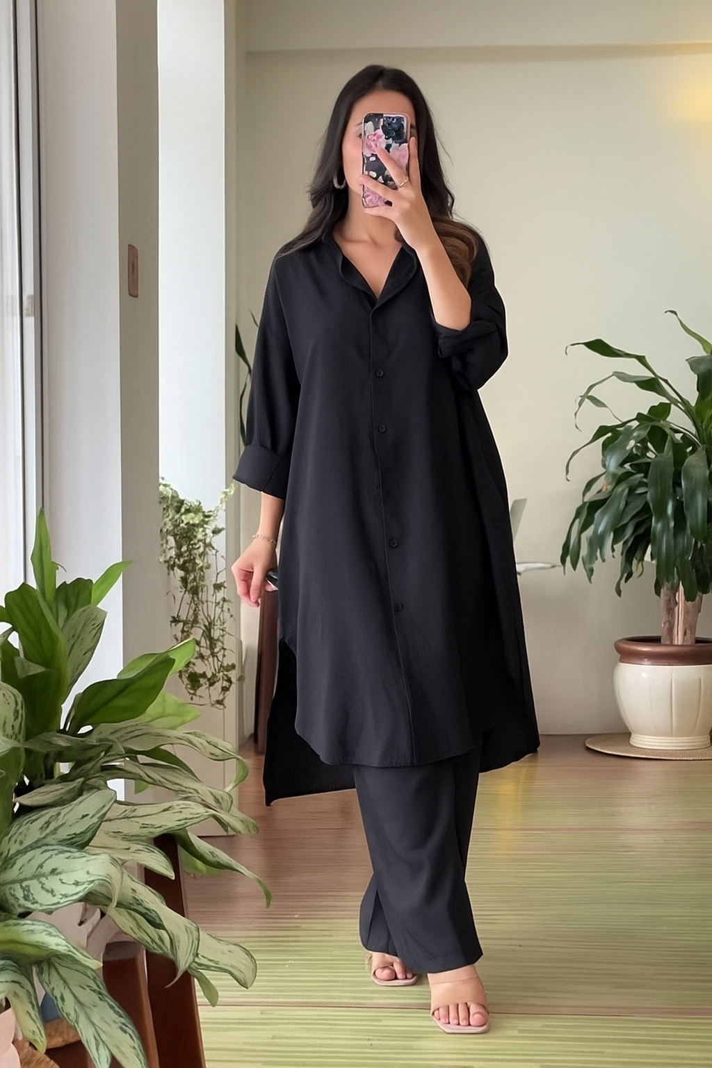 Women's Poly Linen Shirt & Trouser Set