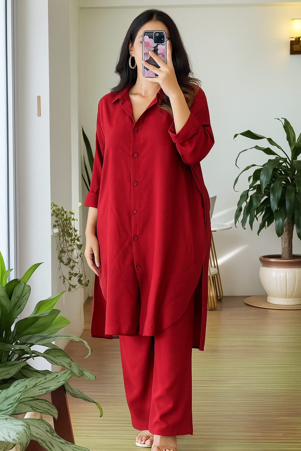 Women's Poly Linen Shirt & Trouser Set