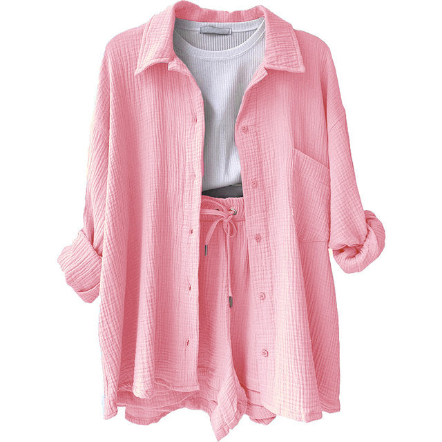 Women's Cotton Shirt & Short Set