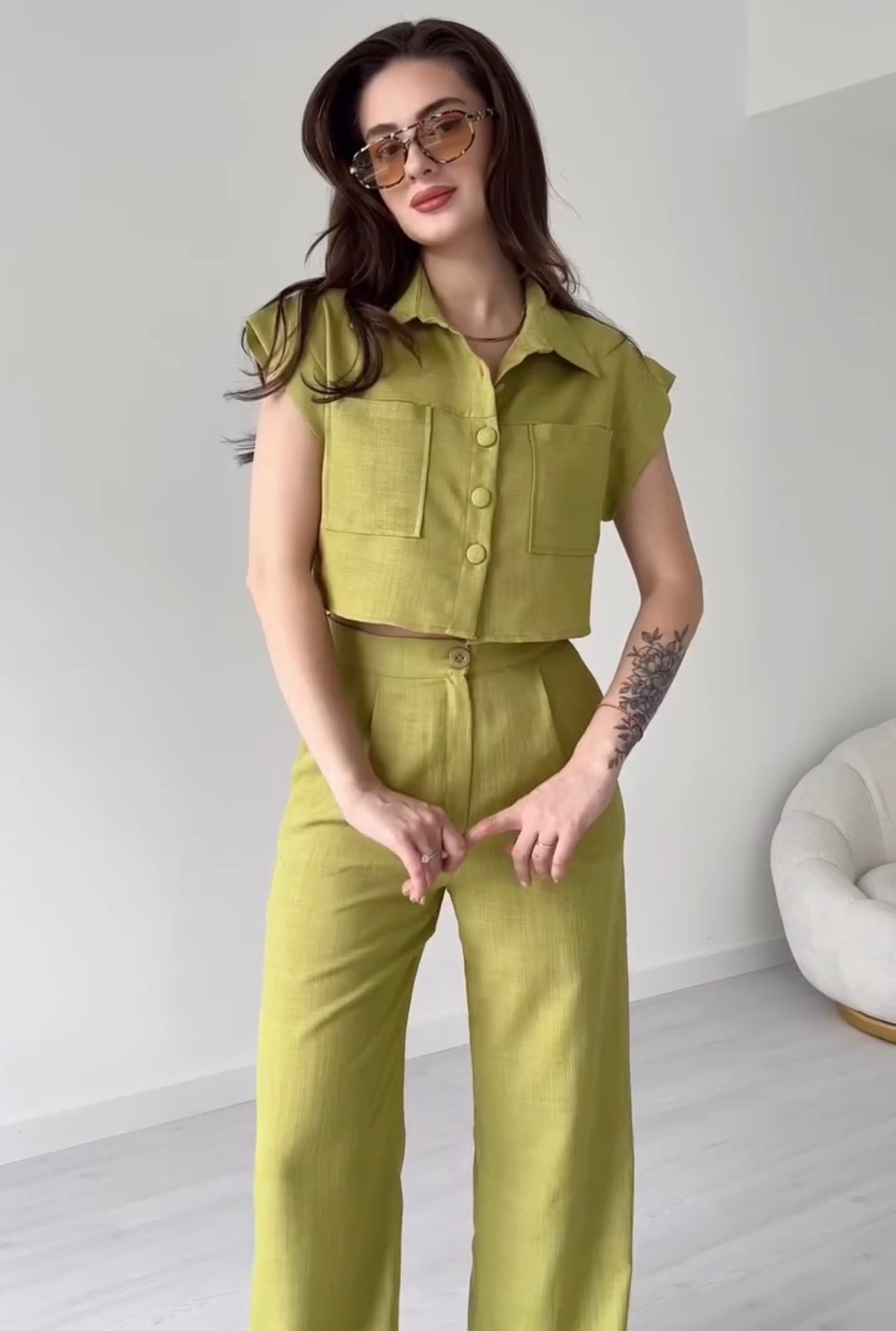 Women Poly Linen Shirt & trouser Set