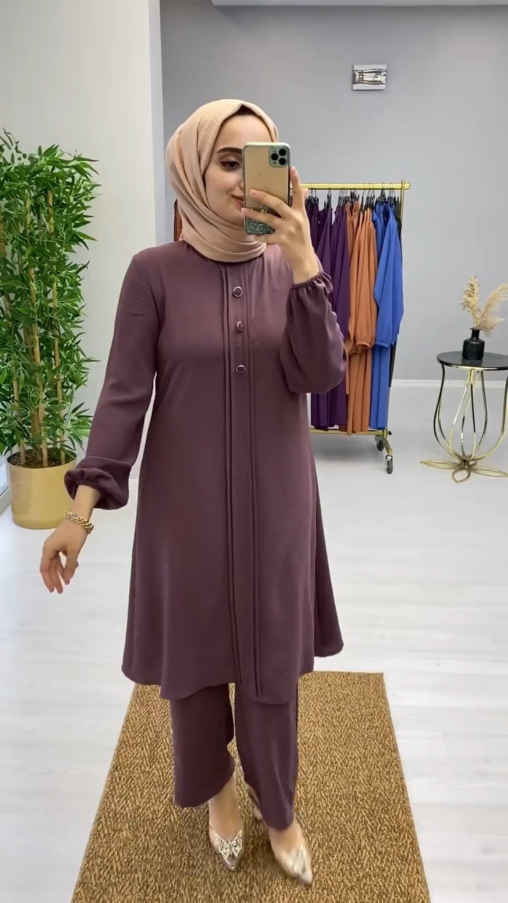 women-linen-shirt-trouser-set-tan-color-riwayat-wears.