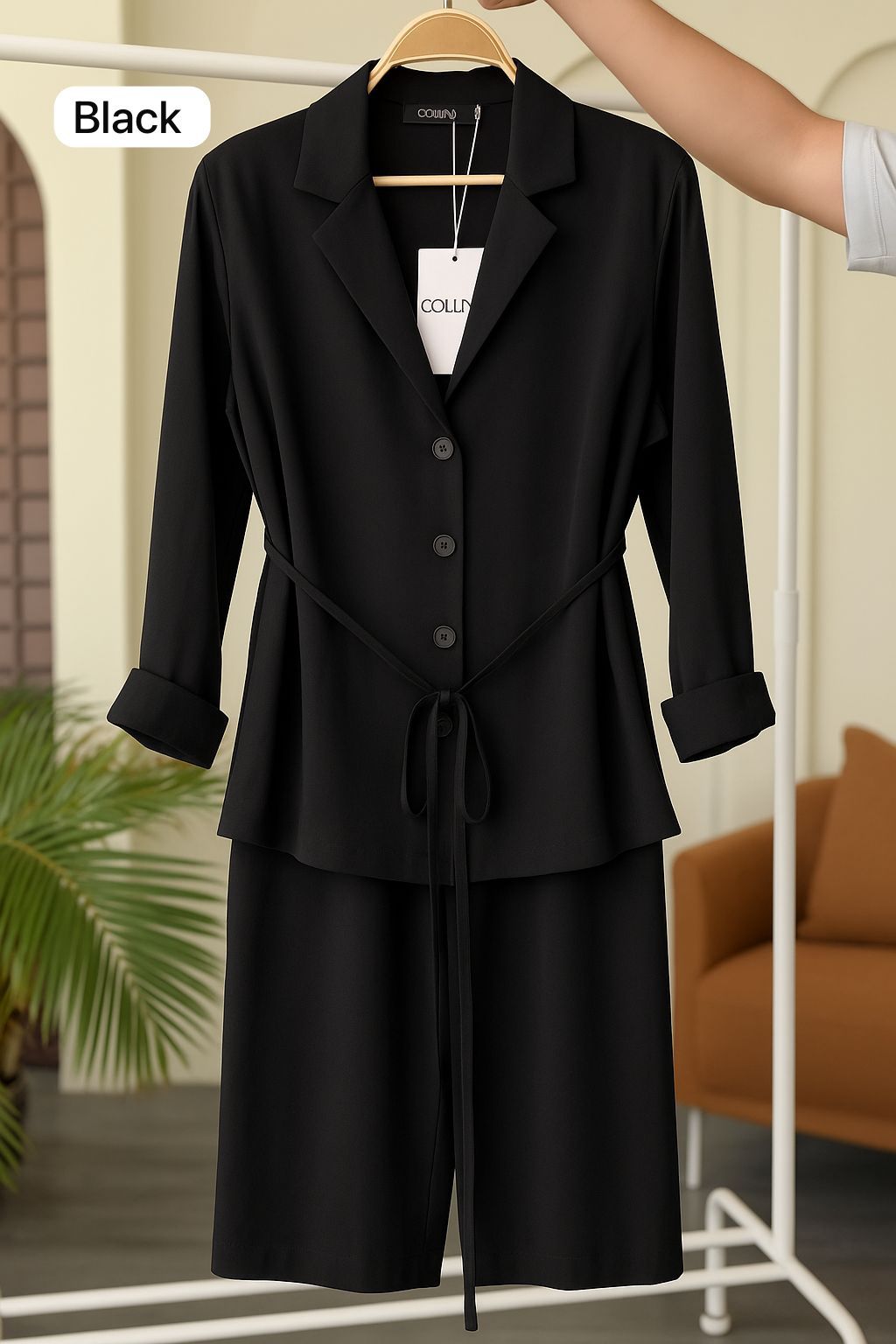 Coat Style Belted Shirt with Trouser