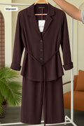 Coat Style Belted Shirt with Trouser